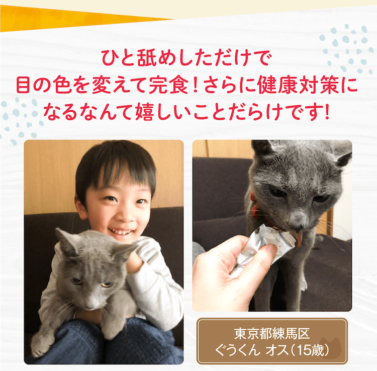 ひと舐めしただけで目の色を変えて完食!さらに健康になるなんて嬉しいことだらけです!